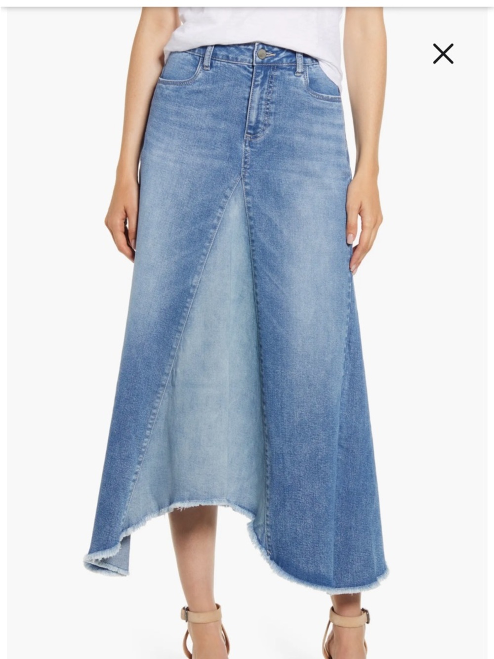 Denim Midi Skirt with Front Panel - Blue
